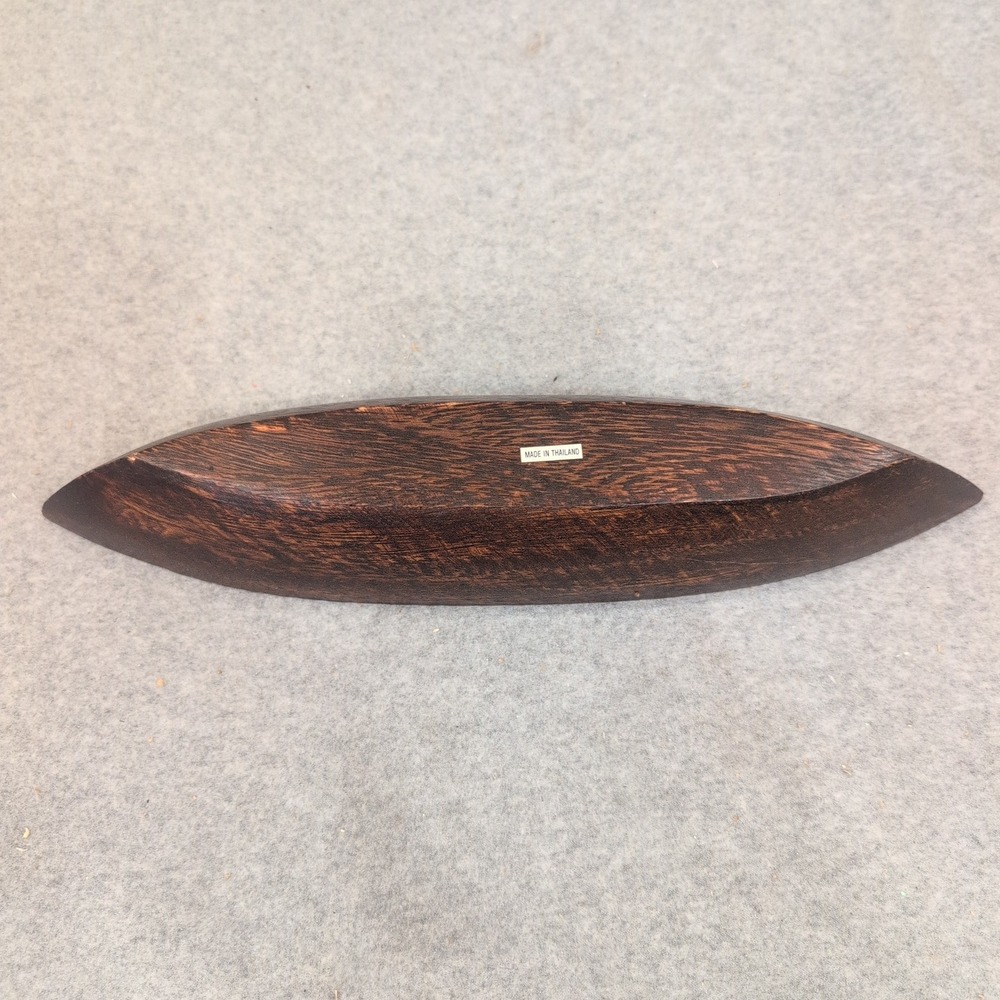 Hand Carved Wood Canoe Tea Light Candle Holder 4 Slot Boat Made in Thailand Dark - Picture 6 of 10